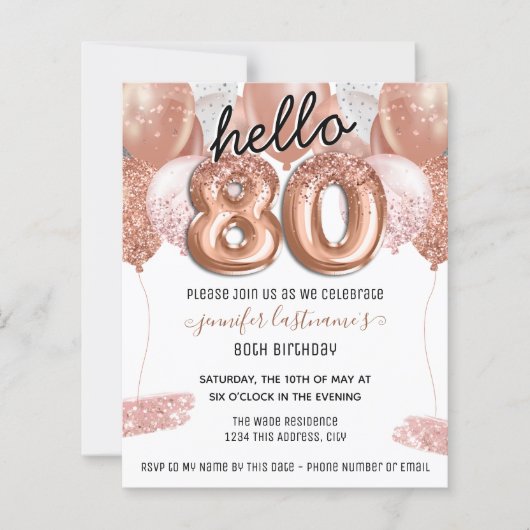 Roze Glitter Balloons 80th Birthday Party (Voorkant)