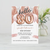 Roze Glitter Balloons 80th Birthday Party Kaart (Staand voorkant)