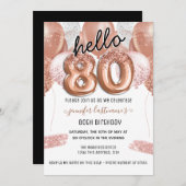 Roze Glitter Balloons 80th Birthday Party Kaart (Voorkant / Achterkant)