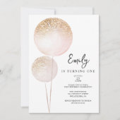 Roze Glitter Balloons Meisje Eerste Verjaardag Par Kaart (Voorkant)