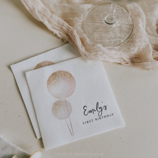 Roze Glitter Balloons Meisje Eerste Verjaardag Par Servet