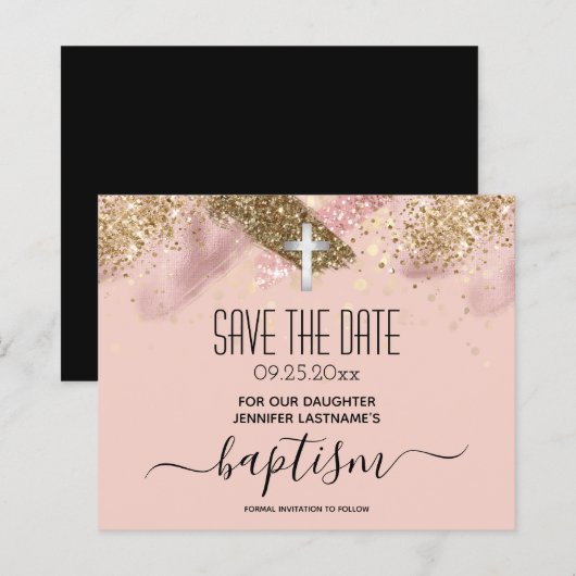 Roze glitter-baptisme sparen de Date Budget (Voorkant / Achterkant)