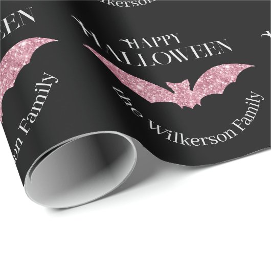Roze Glitter Bat Happy Halloween Cadeaupapier (Rol Hoek)