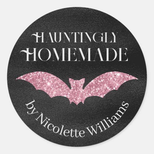 Roze Glitter Bat Zelfgemaakte Halloween Ronde Sticker (Voorkant)