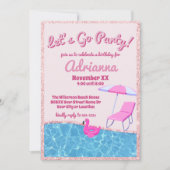 Roze Glitter Beach Party Kaart (Voorkant)