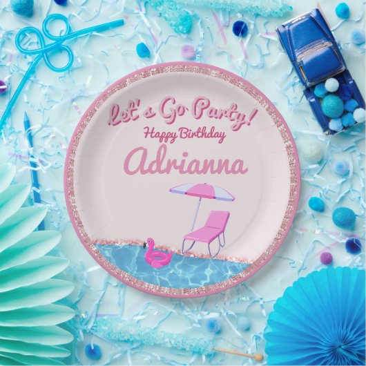 Roze Glitter Beach Party Papieren Bordje (Feest)