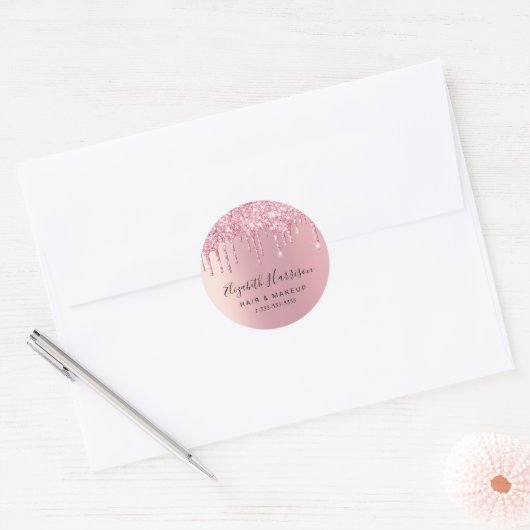 Roze Glitter Beauty Ronde Sticker (Envelop)