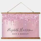 Roze Glitter Beauty Salon Hangend Wandkleed (Voorkant)