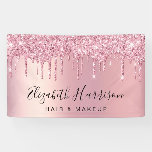 Roze Glitter Beauty Salon Spandoek (Horizontaal)