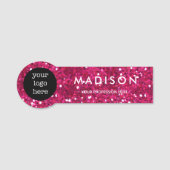 Roze Glitter bedrijfs Werknemer Naam Logo Badge (Voorkant)