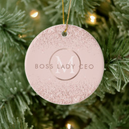 Roze Glitter Bestuursdame CEO Monogram Keramisch Ornament