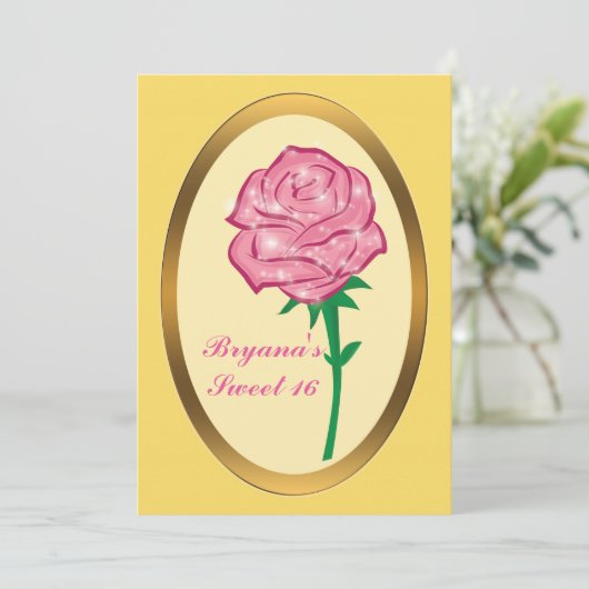 Roze Glitter betoverde Roos Elegant Party Kaart (Staand voorkant)