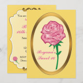Roze Glitter betoverde Roos Elegant Party Kaart (Voorkant / Achterkant)