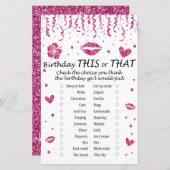 Roze glitter Birthday Dit of dat spel (Voorkant / Achterkant)