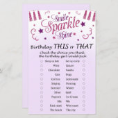 Roze glitter Birthday Dit of dat spel (Voorkant / Achterkant)