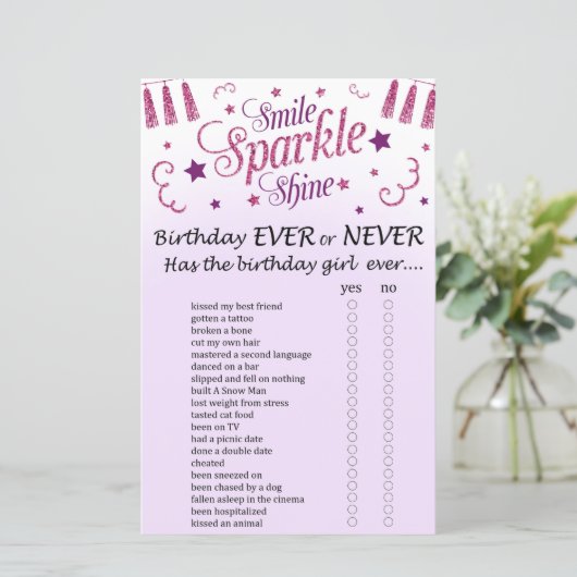 Roze glitter Birthday Ever of Nooit Game (Staand voorkant)