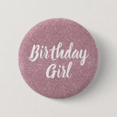 Roze Glitter Birthday Girl Button (Voorkant)