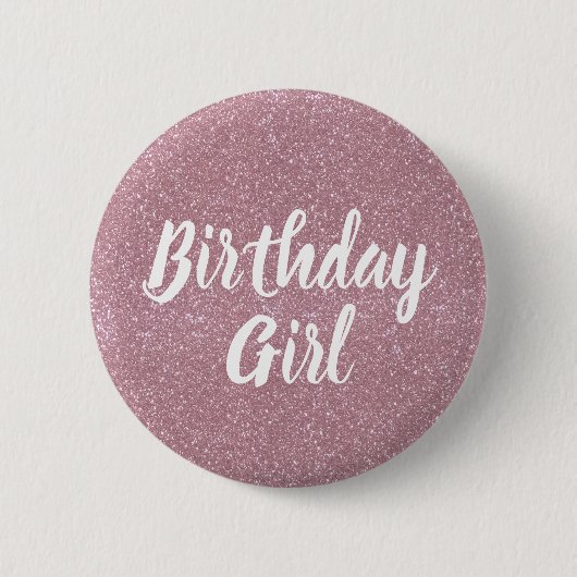 Roze Glitter Birthday Girl Button (Voorkant)