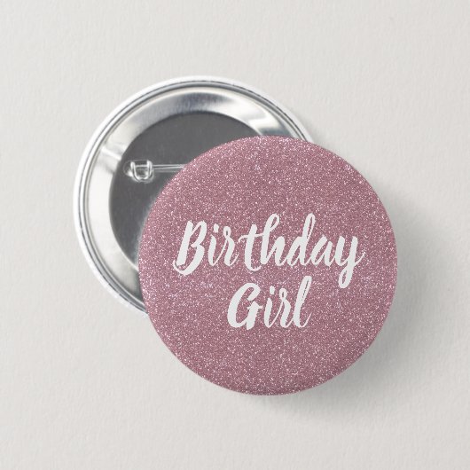 Roze Glitter Birthday Girl Button (Voorkant /achterkant)