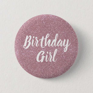 Roze Glitter Birthday Girl Button