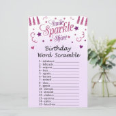Roze glitter Birthday Word Scramble Game (Staand voorkant)