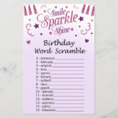 Roze glitter Birthday Word Scramble Game (Voorkant)