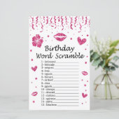 Roze glitter Birthday Word Scramble Game (Staand voorkant)