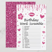 Roze glitter Birthday Word Scramble Game (Voorkant / Achterkant)