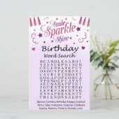 Roze glitter Birthday Word Search Game (Staand voorkant)
