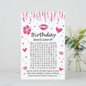 Roze glitter Birthday Word Search Game (Staand voorkant)