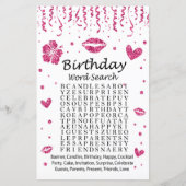 Roze glitter Birthday Word Search Game (Voorkant)