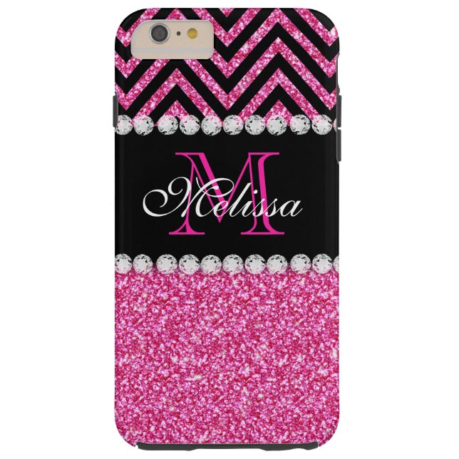 Roze Glitter Black Chevron MonogramMED Case-Mate iPhone Case (Achterkant)
