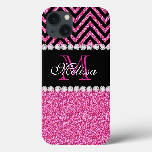 Roze Glitter Black Chevron MonogramMED Case-Mate iPhone Case (Achterkant)