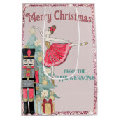  roze glitter & Blauwgroen kerstkerst Medium Cadeauzakje (Achterkant)