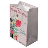  roze glitter & Blauwgroen kerstkerst Medium Cadeauzakje (Achterkant Gekanteld)