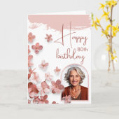 Roze Glitter Bloem Bloemen Foto 80ste Verjaardag Kaart (Gele Bloem)