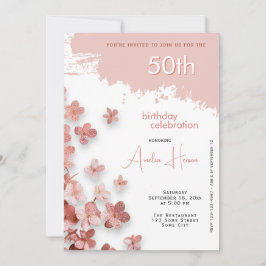  Roze Glitter Bloemen Bloem 50e Verjaardag Kaart