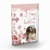 Roze Glitter Bloemen Bloemen 40e Verjaardag Fotoblokken (Links)