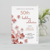 Roze Glitter Bloemen Bloemen 50ste Verjaardag Folie Uitnodiging (Staand Voorkant)