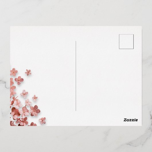 Roze Glitter Bloemen Bloemen 50ste Verjaardag Folie Uitnodiging Briefkaart (Achterkant)