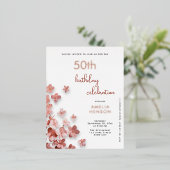 Roze Glitter Bloemen Bloemen 50ste Verjaardag Folie Uitnodiging Briefkaart (Staand Voorkant)