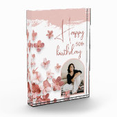 Roze Glitter Bloemen Bloemen 50ste Verjaardag Fotoblokken (Links)