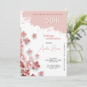 Roze Glitter Bloemen Bloemen 50ste Verjaardag Kaart (Staand voorkant)