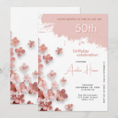 Roze Glitter Bloemen Bloemen 50ste Verjaardag Kaart (Voorkant / Achterkant)