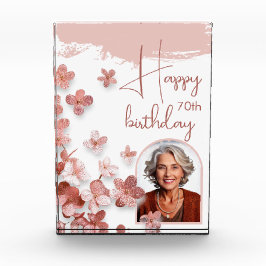 Roze Glitter Bloemen Bloemen 70ste Verjaardag Fotoblokken