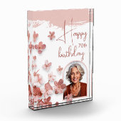 Roze Glitter Bloemen Bloemen 70ste Verjaardag Fotoblokken (Links)