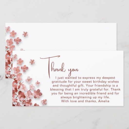 Roze Glitter Bloemen Bloemen Bloemen Verjaardag Vr Bedankkaart (Voorkant / Achterkant)