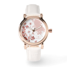 Roze Glitter Bloemen Bloemen Borstelstreek Monogra Horloge