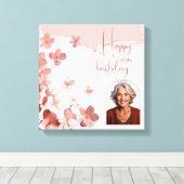 Roze Glitter Bloemen Bloemen Foto 80ste Verjaardag Canvas Afdruk (Insitu (Houten vloer))