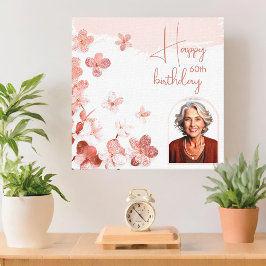Roze Glitter Bloemen Bloemen Foto Verjaardag Canvas Afdruk